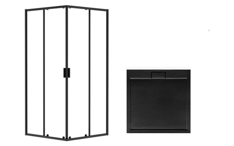 Besco Kabina prysznicowa kwadratowa Zarya Black + brodzik Axim SEN ZKB-AXS80-19