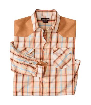 Koszula w kratę z popeliny ze wstawkami z imitacji zamszu Mężczyzna Atlas For Men - Kolor : Krata - Rozmiar : 4XL