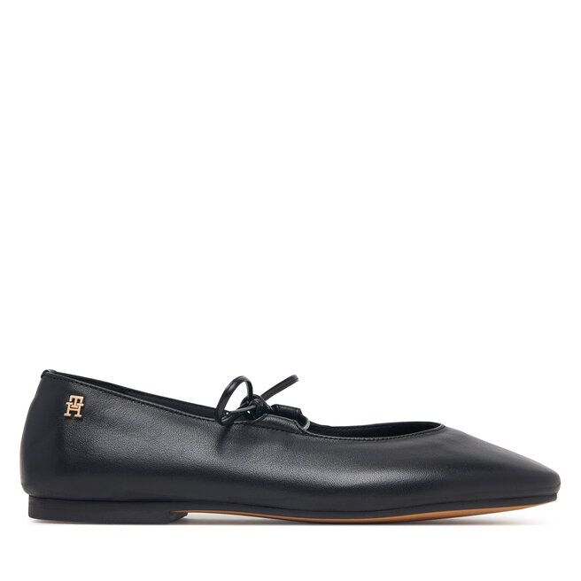 Baleriny Tommy Hilfiger Lace-Up Leather Ballerina FW0FW09542 Czarny
