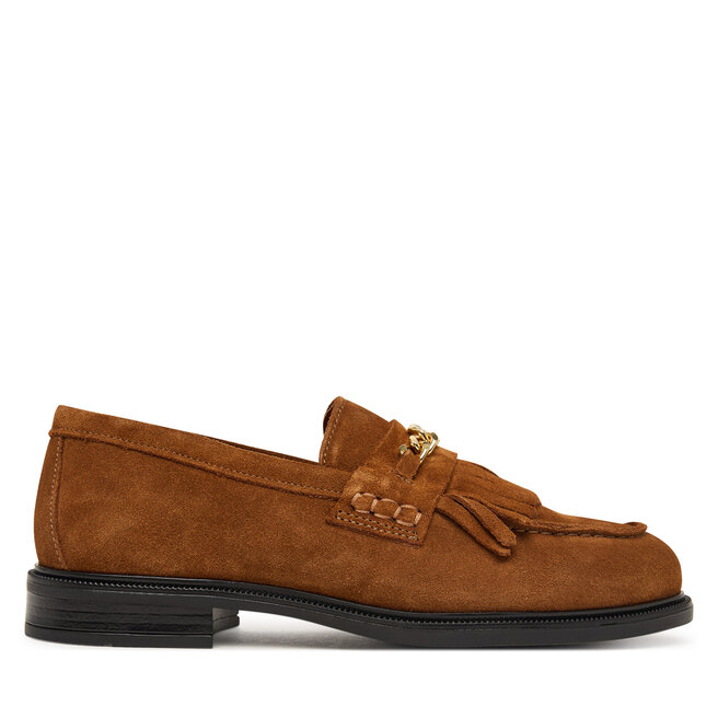 Loafersy Tommy Hilfiger Th Chain Fringe Suede Loafer FW0FW09918 Brązowy