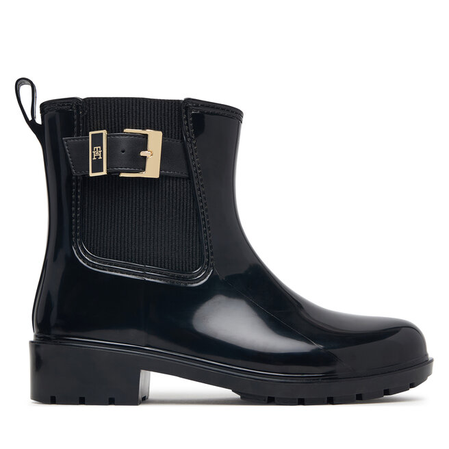 Kalosze Tommy Hilfiger Th Buckle Glossy Ankle Rain Boot FW0FW09543 Czarny