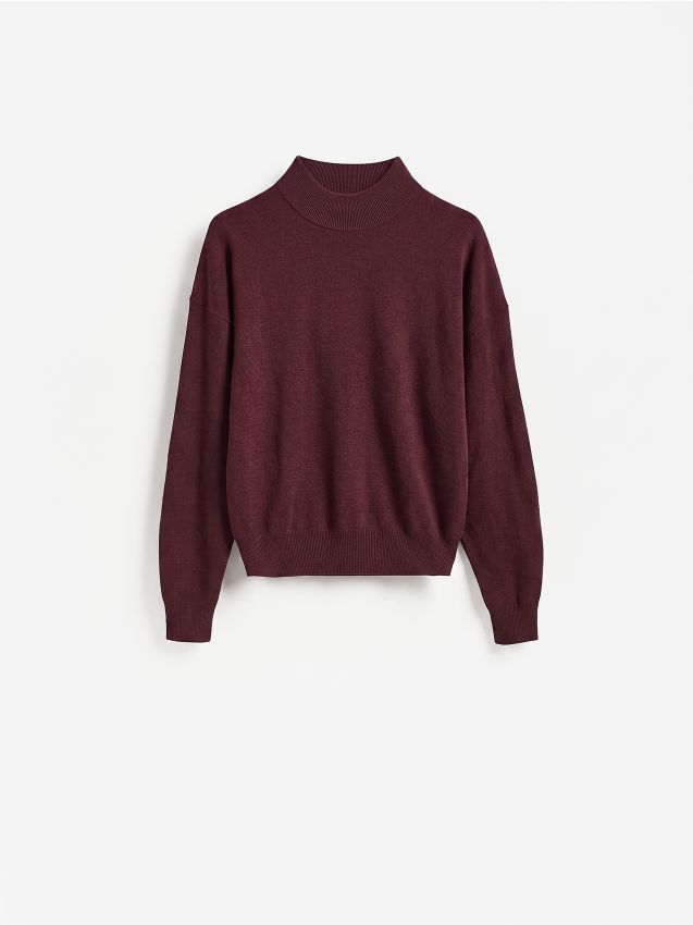 Reserved - Sweter z wełny merino - mahoniowy