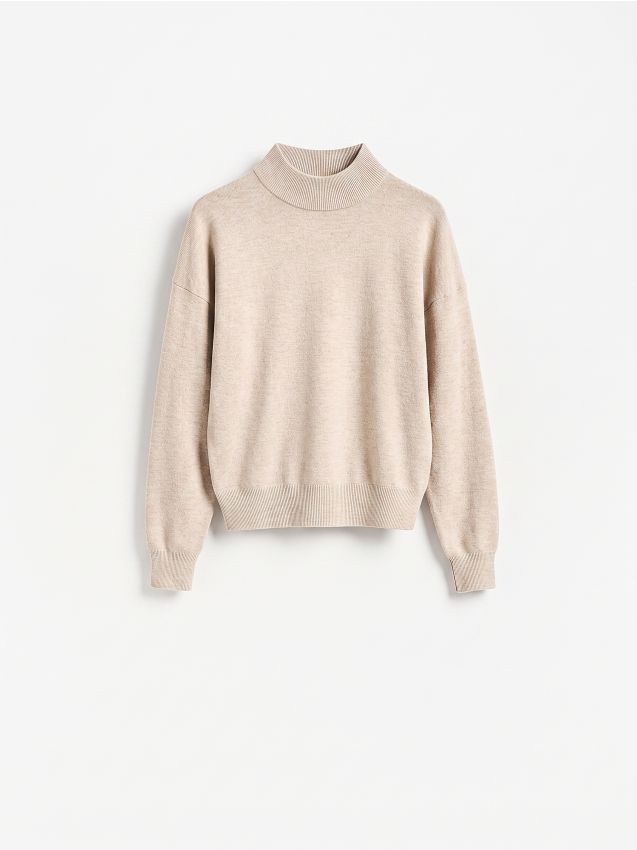 Reserved - Sweter z wełny merino - beżowy