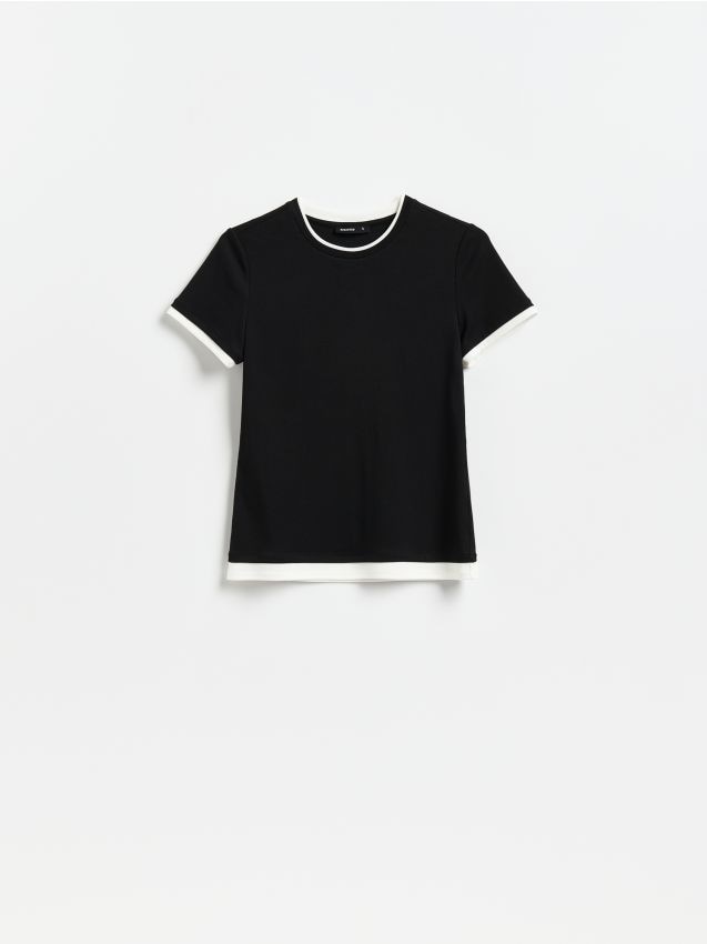 Reserved - T-shirt z dodatkiem lyocellu - czarny