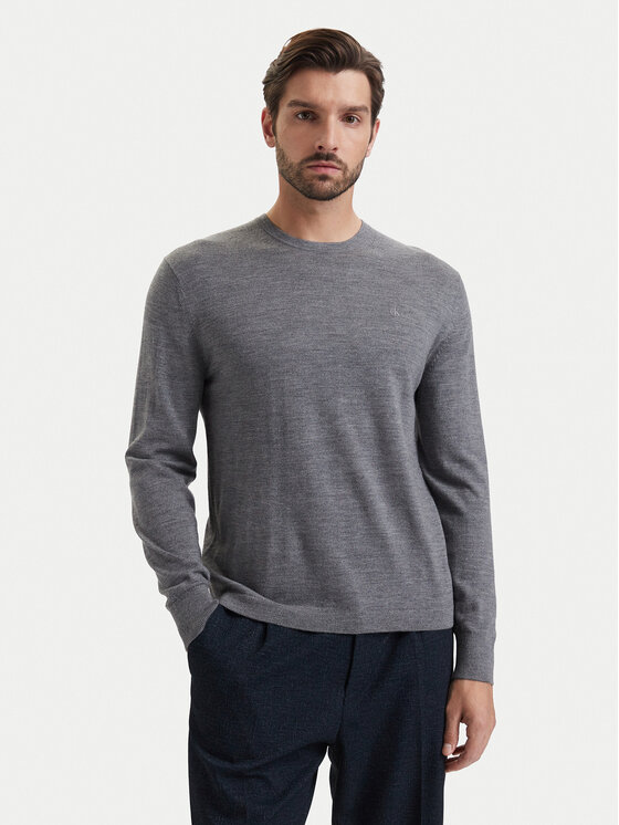 Calvin Klein Sweter LV04LB305G Szary Regular Fit