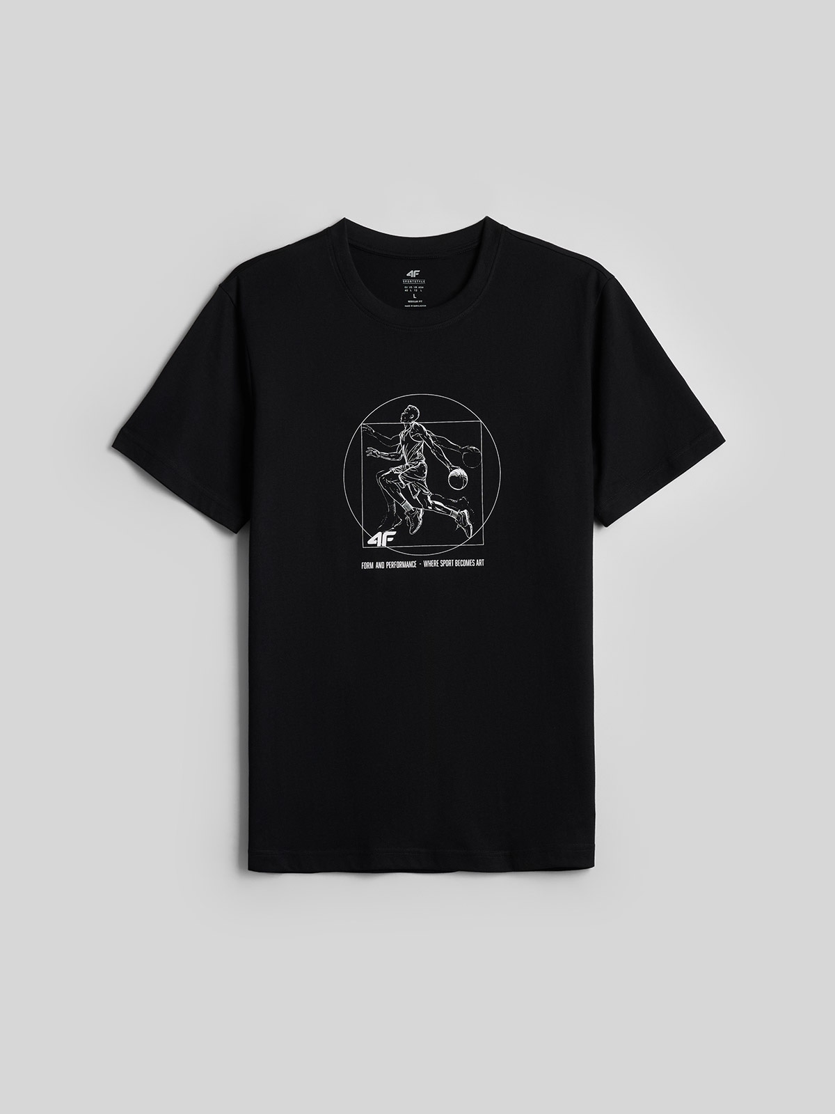 4F T-shirt regular z nadrukiem męski - czarny XXL