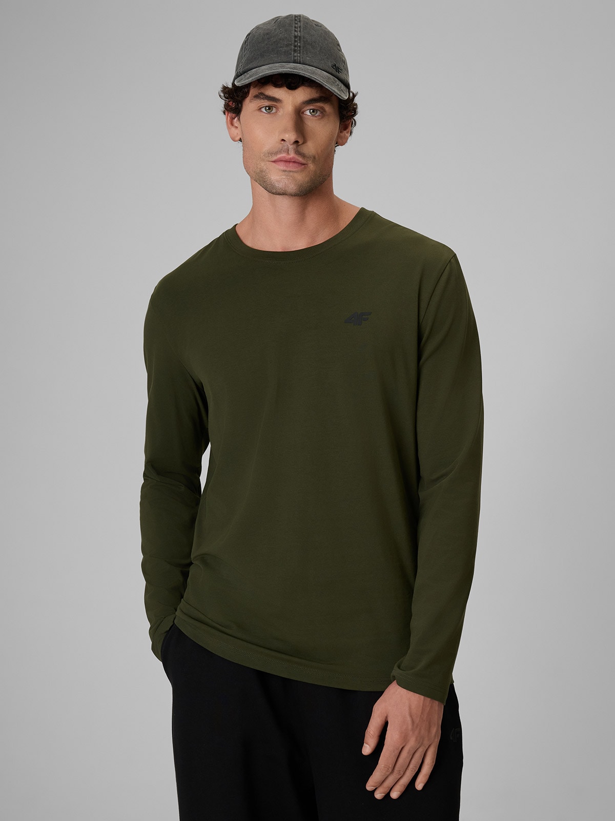 4F Longsleeve slim gładki męski - khaki XXL