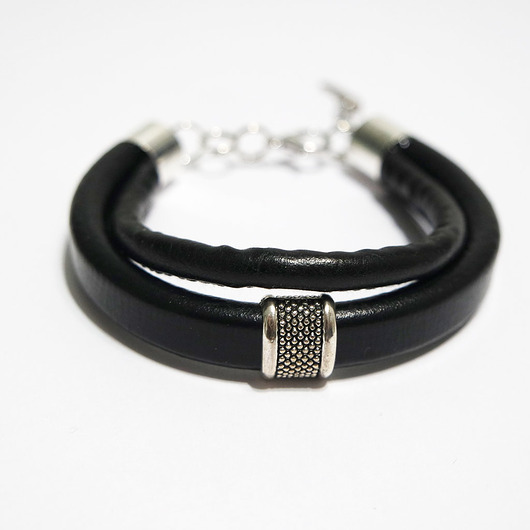 Bransoletka skórzana - unisex, czarna