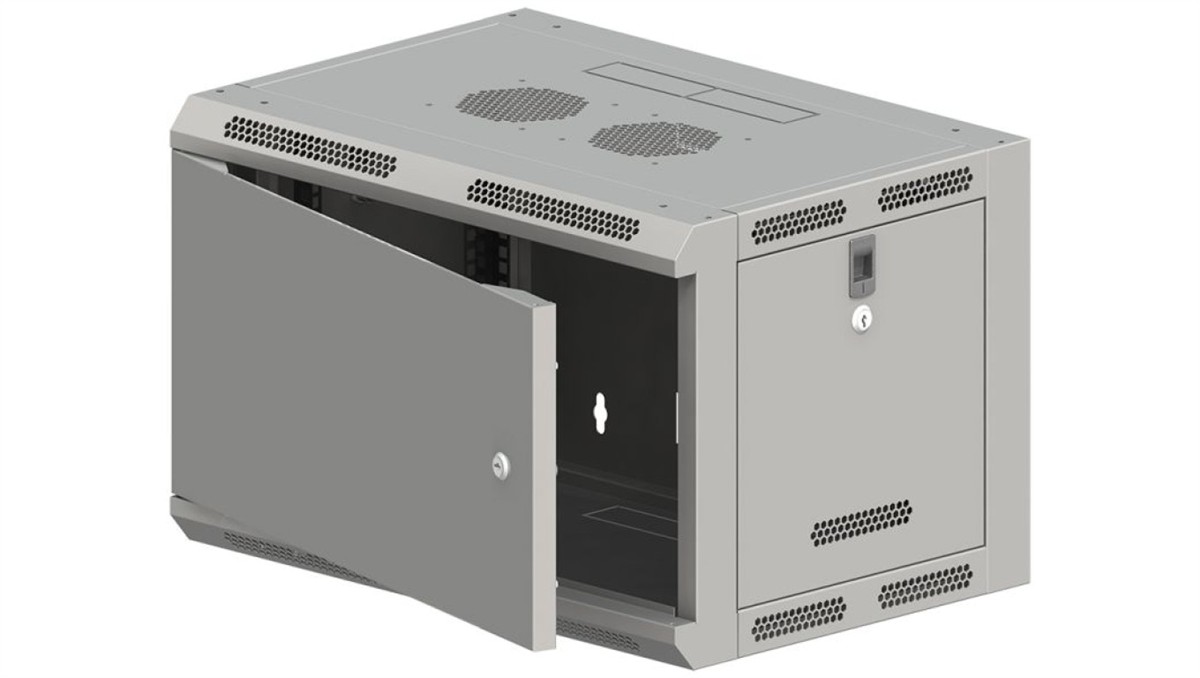 A-LAN Szafa rack wisząca 19 cali 6U 600x500, niedzielona, drzwi metalowe, kolor szary FLAT PACK