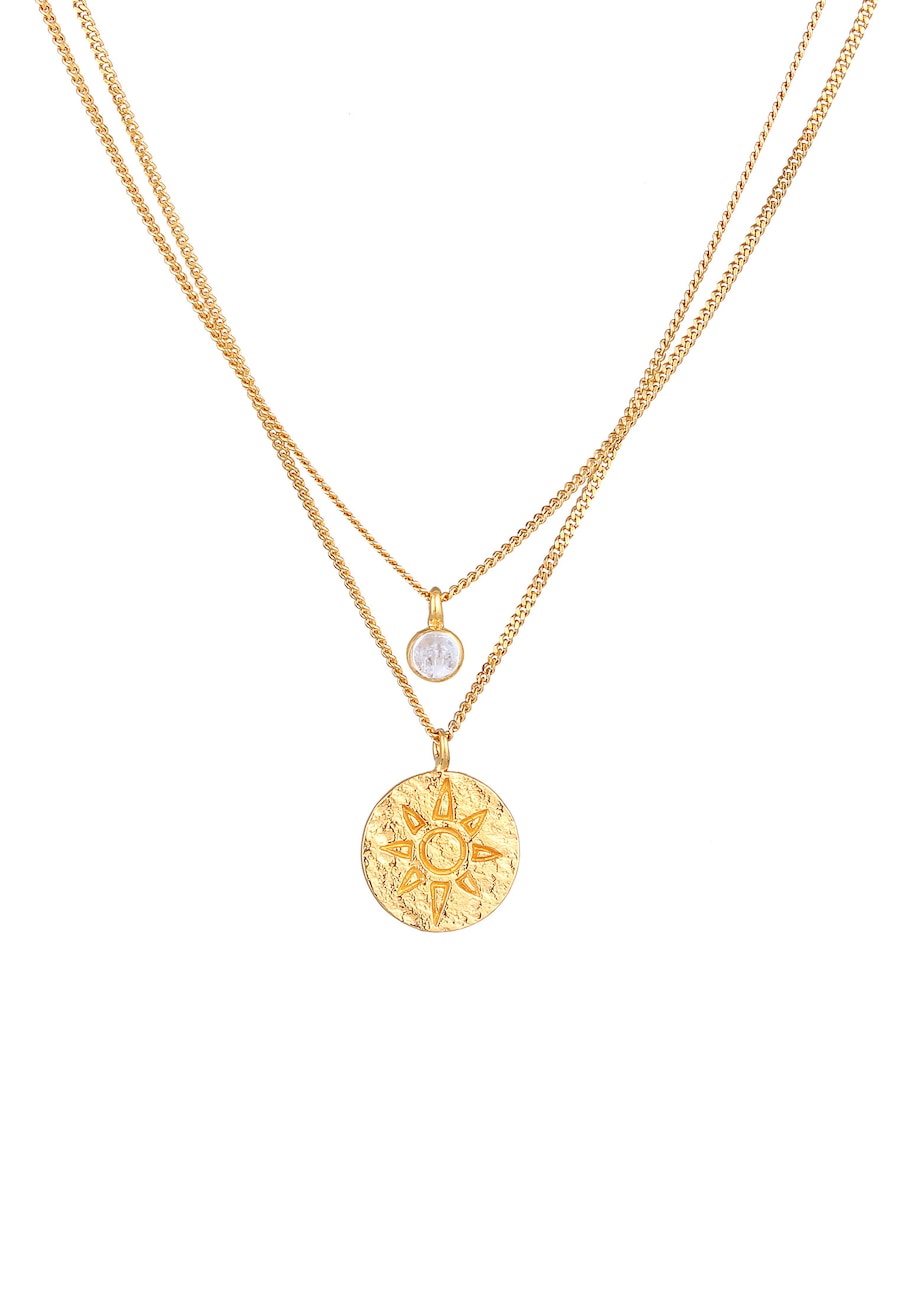 Elli Damski wisiorek z monetą Słońce z kamieniem księżycowym w pozłacanym srebrze próby 925 Sterling Silver Naszyjniki 1 ct