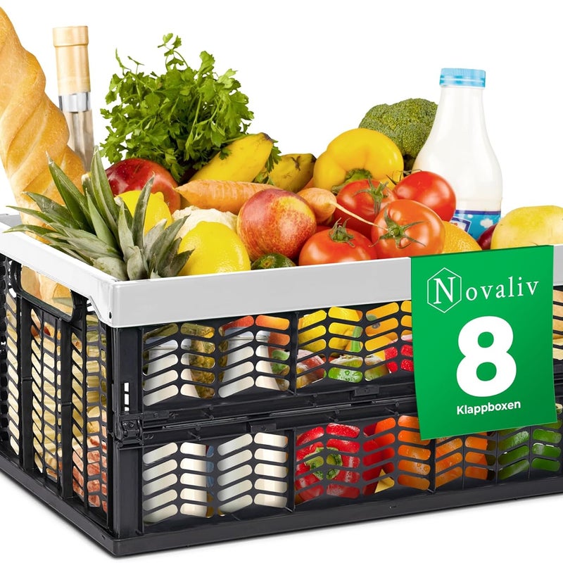 Conjunto 8 Caixas Dobráveis 30L Cinza e Preto