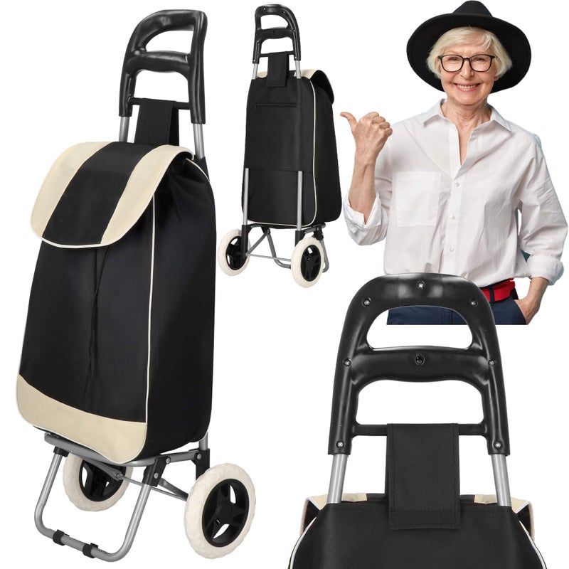 Wózek transporowy na zakupy 30 l torba zakupowa dla seniora na kółkach kremowo-szara
