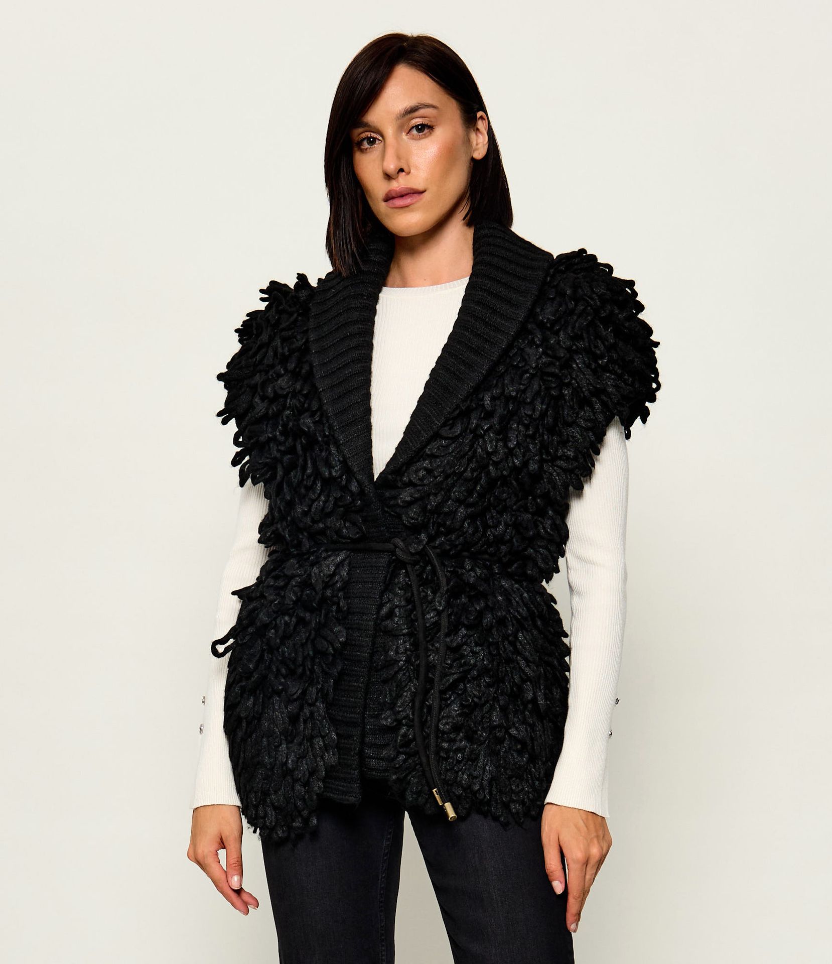 Liu Jo Kardigan shearling Relaxed fit z dodatkiem wełny