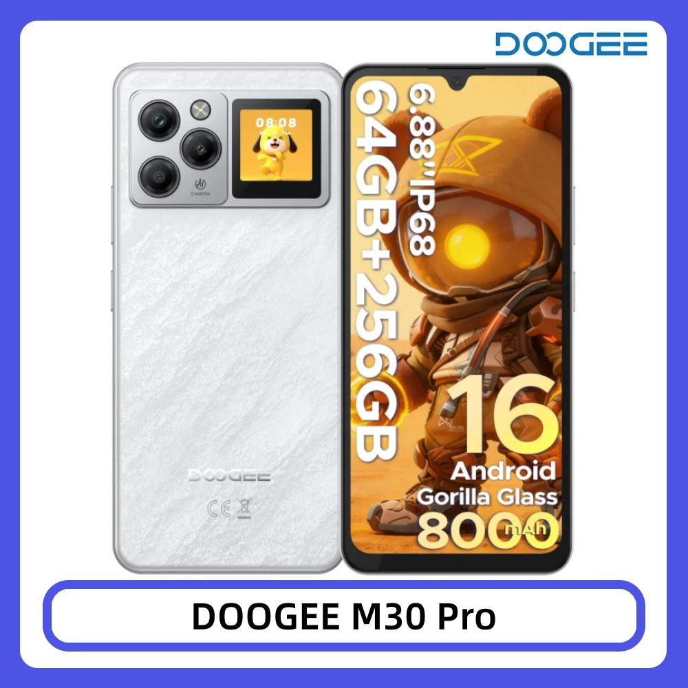Smartfon DOOGEE M30 Pro 64GB+256GB IP68 1.3” Tylny Wyświetlacz 6.88” 120Hz Ekran 8000mAh Bateria 64MP Kamera NFC Android 16 Telefon Komórkowy VIP Edition Gray