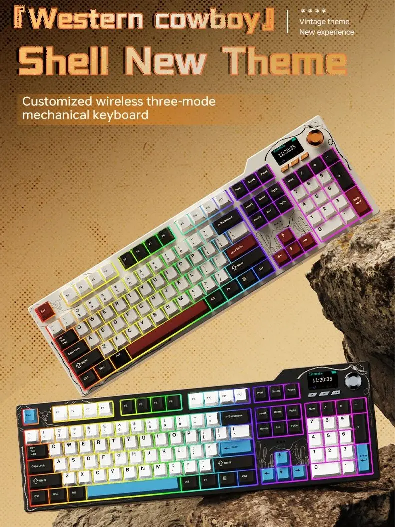Bezprzewodowa mechaniczna klawiatura gamingowa Ajazz AK35I V4, przewodowa/bezprzewodowa 2.4G/BT, pełne RGB, pokrętło, klawisze wielofunkcyjne black
