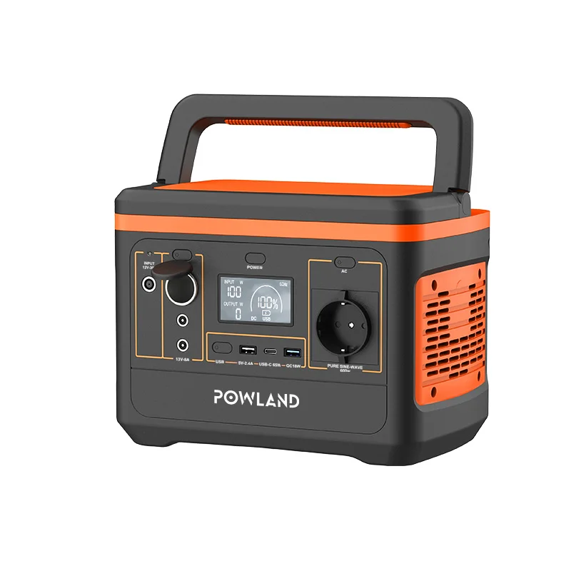 Przenośna stacja zasilania POWLAND 800W, generator solarny z gniazdem AC, obsługa MPPT, panel słoneczny 100W, bateria litowa do użytku na kempingu i w terenie.