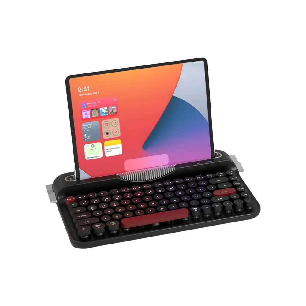 Klawiatura bezprzewodowa AJAZZ AF84 z membranową technologią, z podstawką, 2.4G Bluetooth, w stylu maszyny do pisania, klawiatura biurowa dla kobiet i mężczyzn, obsługuje wiele systemów. Dual-mode