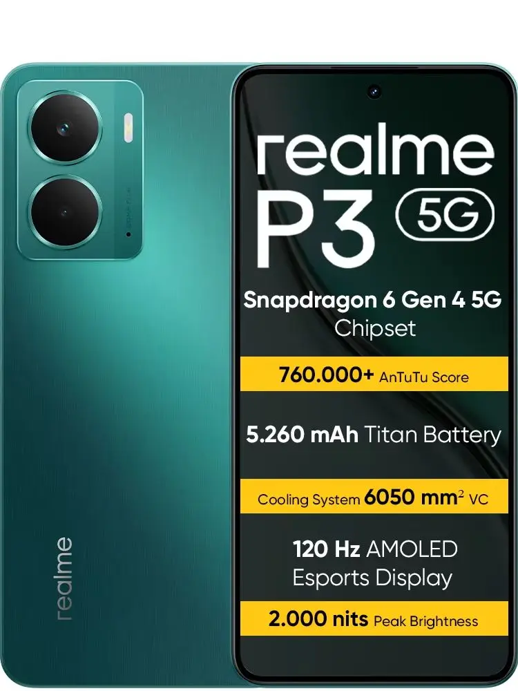 Smartfon Android realme P3 5G z AI, Snapdragon 6 Gen 4, ekran AMOLED 6,67'' 120Hz, bateria 5260mAh, aparat 50MP z AI. Gray
