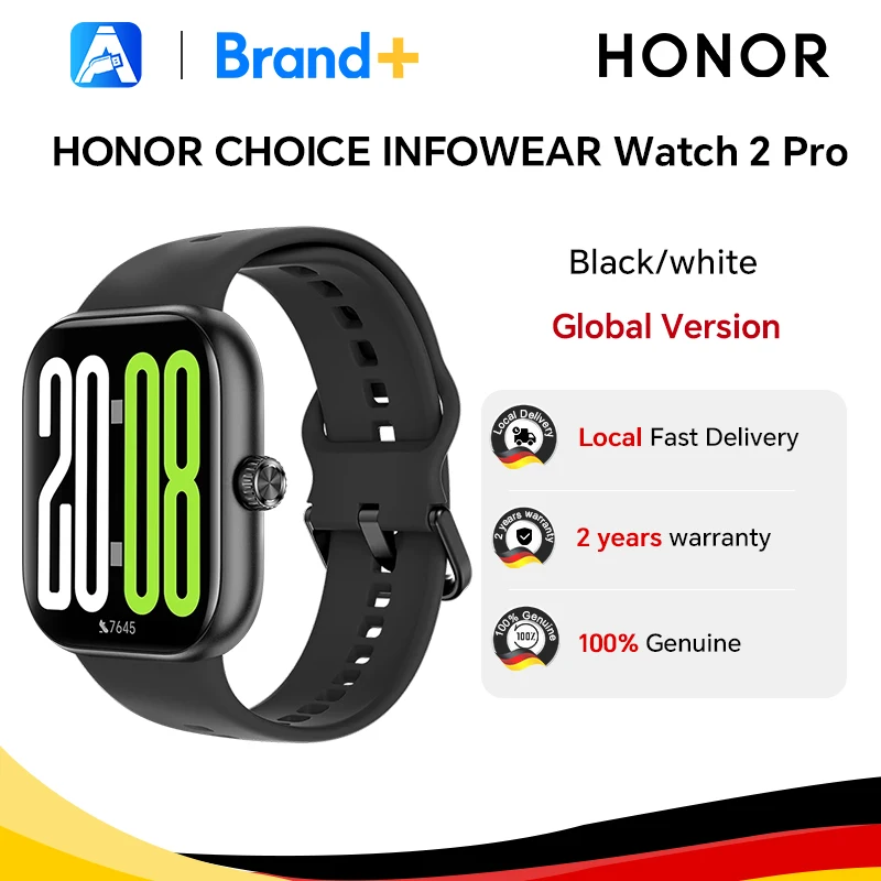 HONOR CHOICE Watch 2 Pro, globalna wersja smartwatcha, 1,97-calowy ekran AMOLED z cienką ramką, HONOR CHOICE INFOWEAR Watch 2 Pro czarny