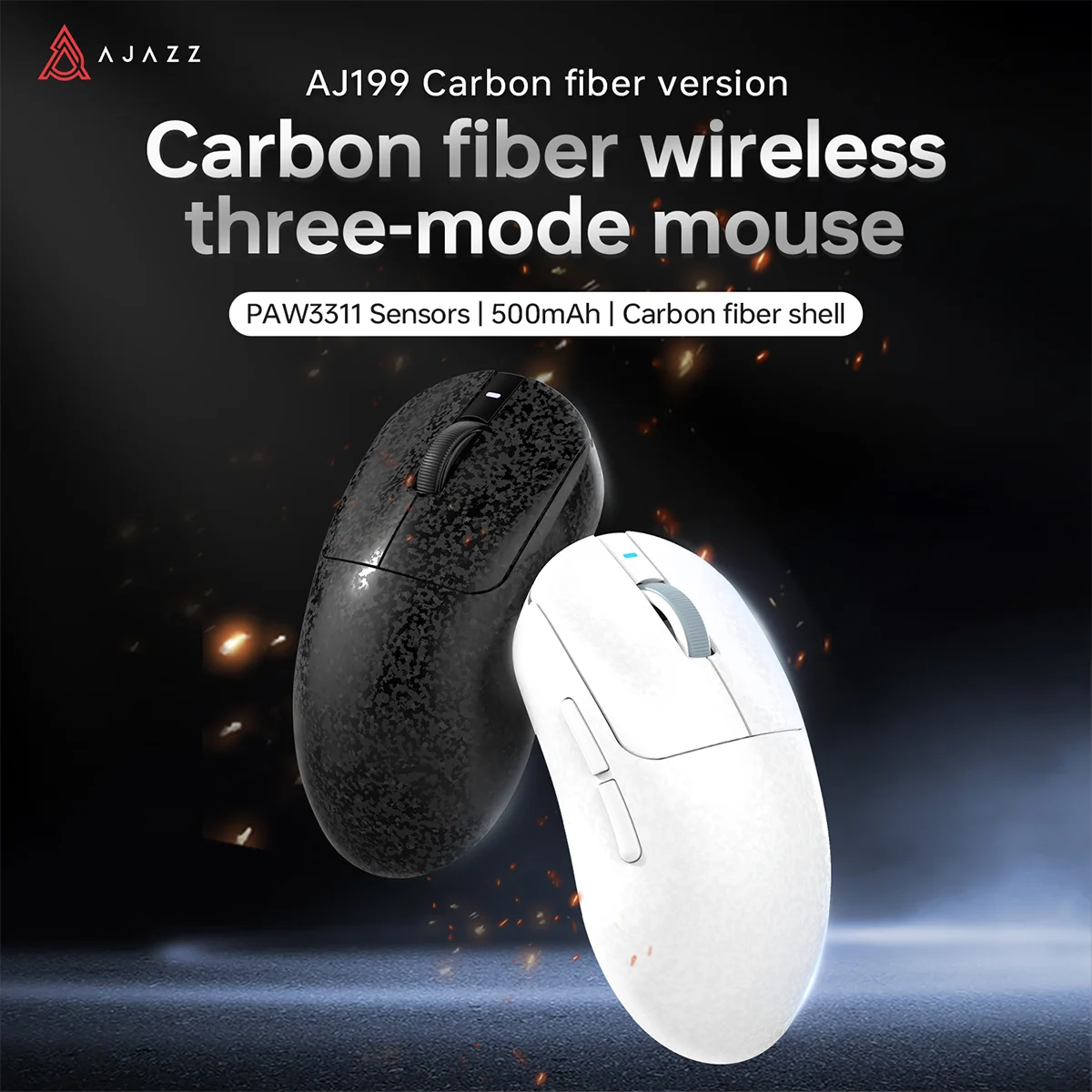 AJAZZ AJ199/Max mysz do gier z kompozytu włókna węglowego, bezprzewodowa Bluetooth, 2.4G, przewodowa, trójtrybowa mysz z czujnikiem AJ199 MAX
