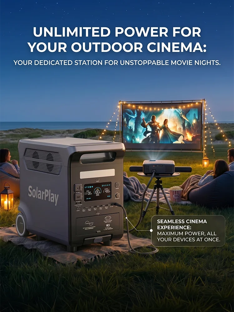 SOLAR PLAY Q3600 Przenośna Elektrownia Solarna 3600W Generator Solarny 3840Wh Bateria LiFePO4 Zasilanie Awaryjne do Domu Kemping na Zewnątrz Mobilne Zasilanie