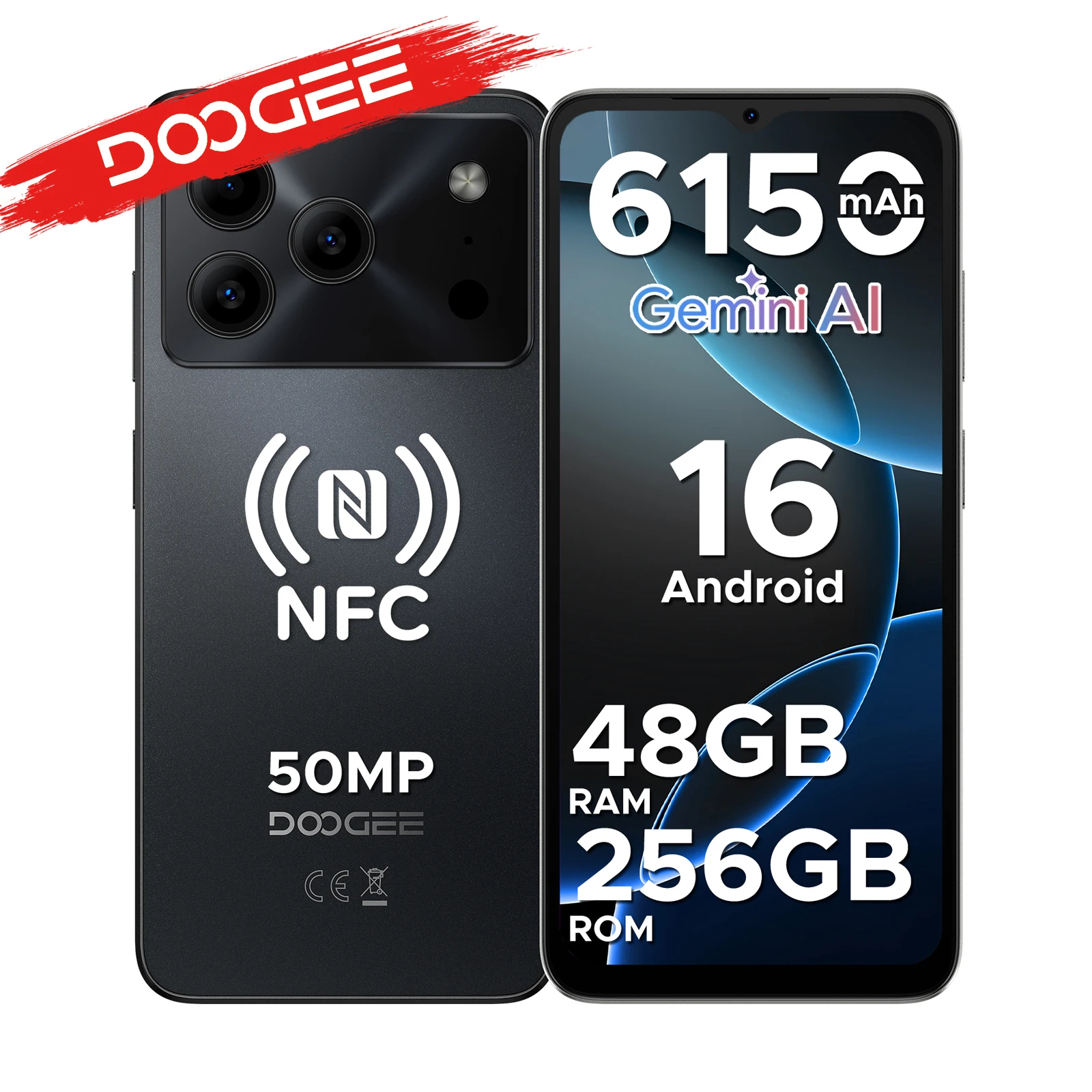 Smartfon Android DOOGEE Note56 Plus, 16 Gemini AI, ekran 6,56 cala, bateria 6150 mAh, 48 GB RAM (6+42), 256 GB ROM, Google Pay, telefon komórkowy 6 GB 256 GB Violet