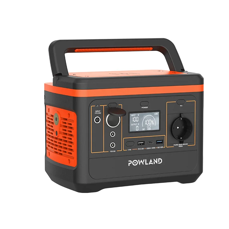 Przenośna stacja zasilania POWLAND 800W, generator solarny 493Wh 154000mAh, bateria Lifepo4, zasilanie awaryjne do domu, na kemping, ładowanie bezprzewodowe