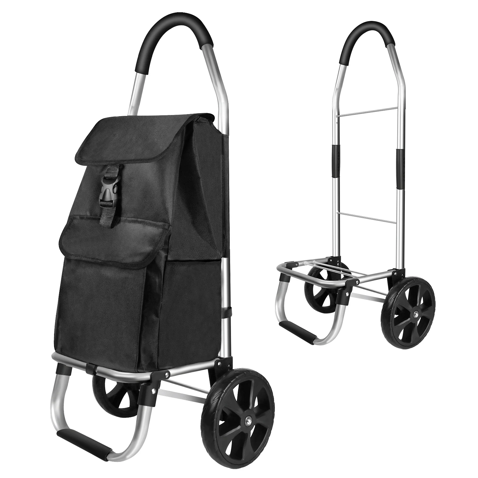 Składany wózek na zakupy 2w1, odłączana wodoodporna torba 40L, lekka aluminiowa rama, 21cm ciche podwójne kółka, antypoślizgowa piankowa rączka, do supermarketu, prania, transportu.