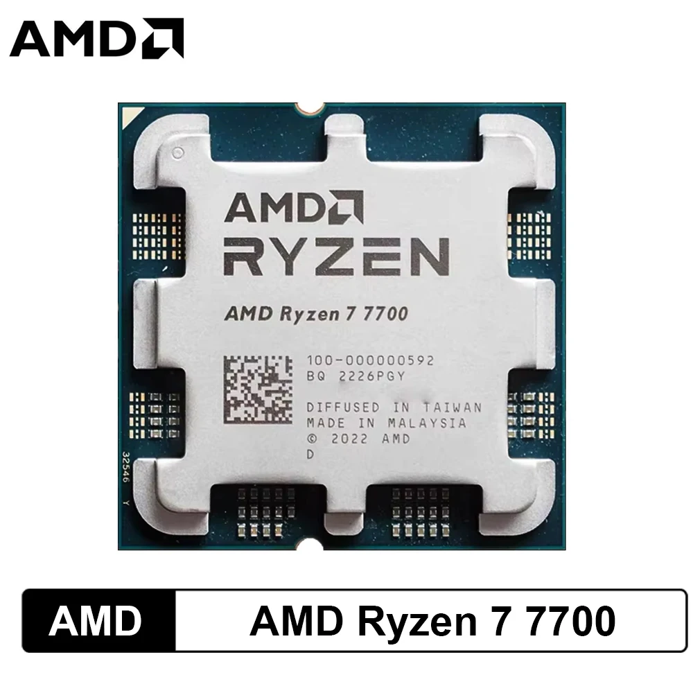 AMD Ryzen 7 7700 do gier i pracy, 8-rdzeniowy procesor stacjonarny z 12 wątkami, maksymalna częstotliwość Boost 4,5 GHz, 5nm, 32MB pamięci L3, procesor Socket AM5 (chłodzenie nie jest dołączone)