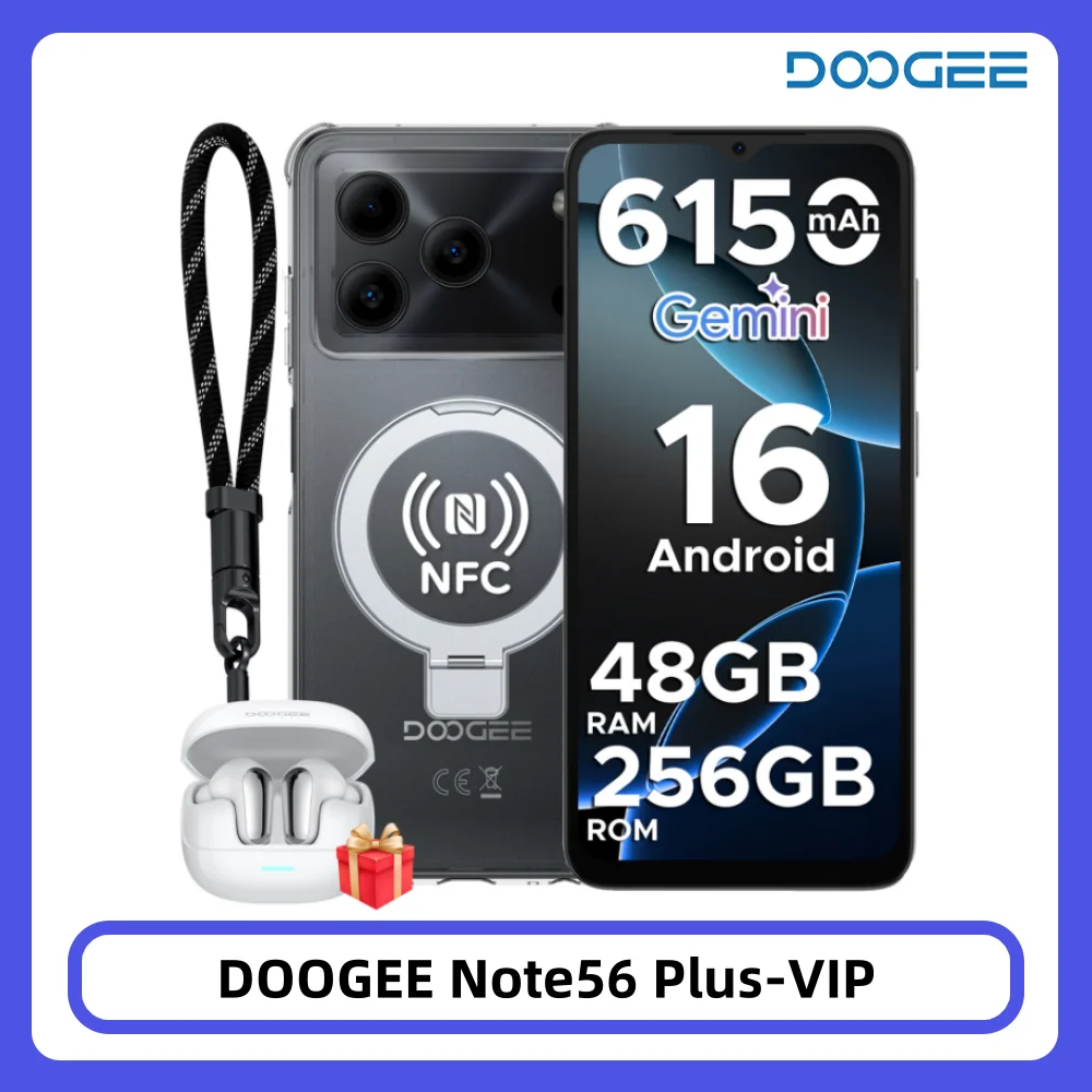 Smartfon DOOGEE Note56 Plus VIP Edition 48GB 256GB 6150mAh Duża bateria 6.56'' Wyświetlacz 90Hz Kamera 50MP NFC Android 16 Telefony komórkowe 6GB 256GB Black