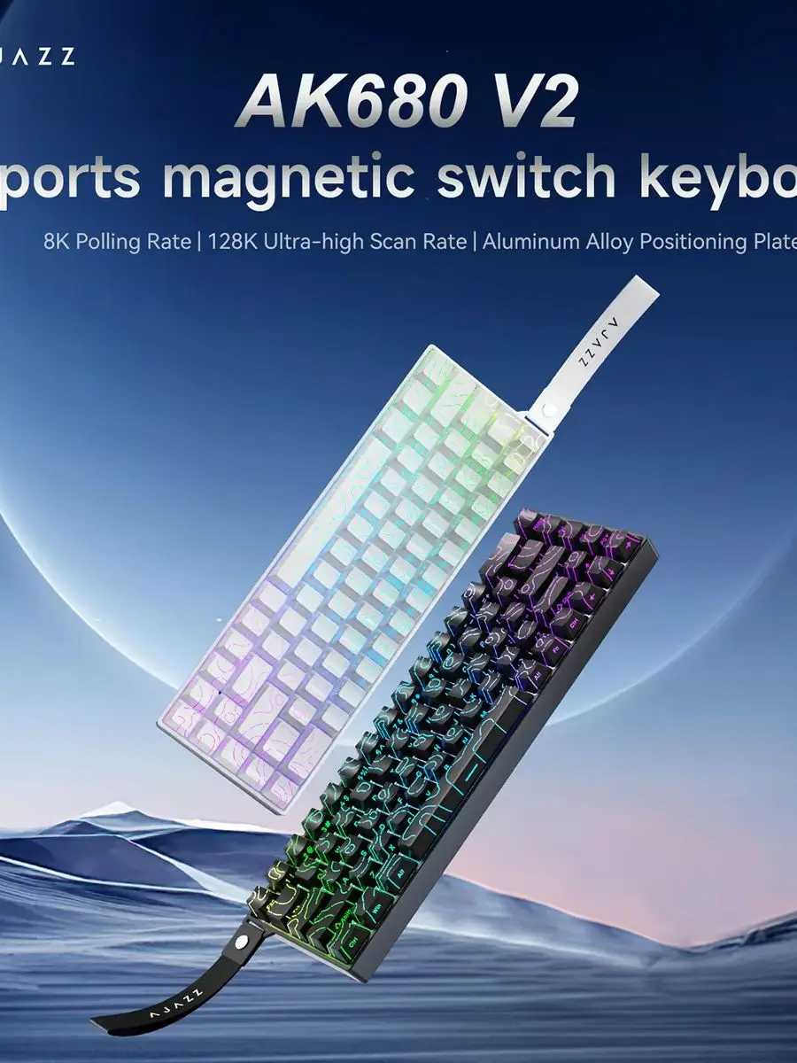 AJAZZ AK680 V2 Gamingowa Klawiatura Magnetyczna z Przewodowym Połączeniem, Wymiennymi Przełącznikami Hot-Swappable, RGB 8000Hz, Płytka Montażowa ze Stopu Aluminium 128K, Częstotliwość Odczytu 0.01mm i BIAŁY
