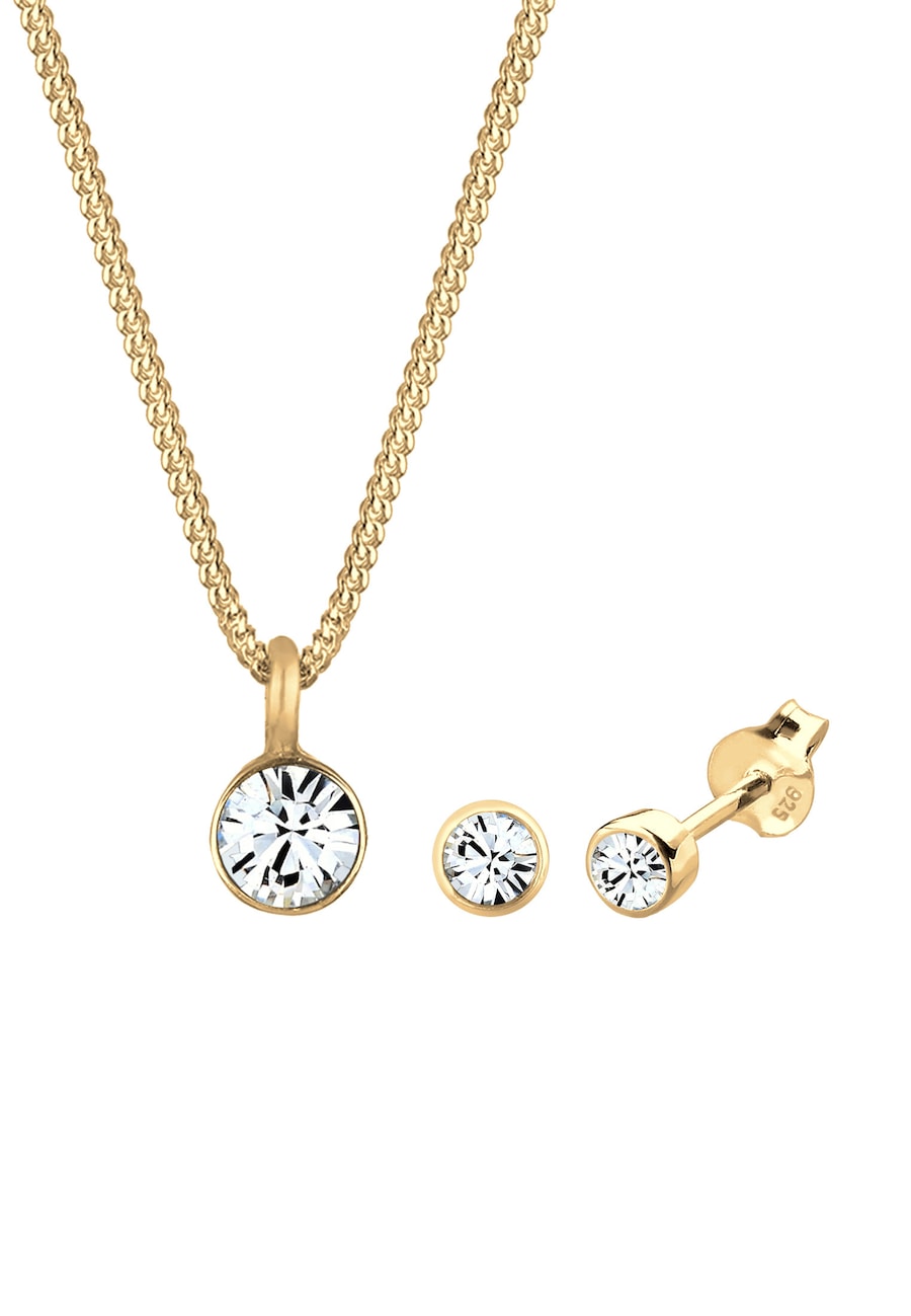Elli Damski zestaw Elegancki Solitaire zawieszka kolczyki z kryształami w srebrze 925 Sterling Silver Zestawy 1 ct