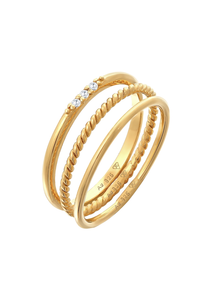 Elli Damski do łączenia Basic zestaw 3 częściowy z kryształami cyrkonii w srebrze 925 Sterling Silver Pierścionki 1 ct