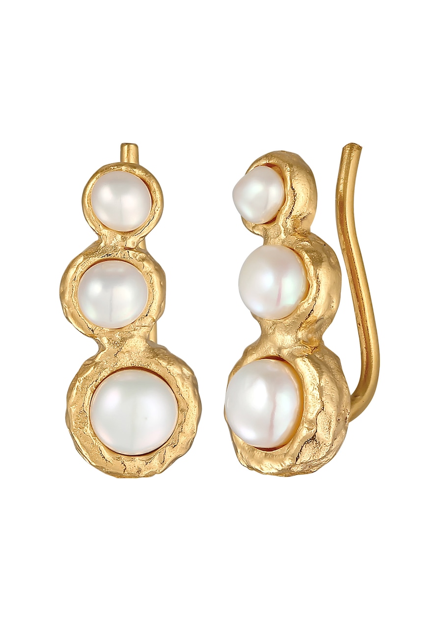 Elli Kolczyki damskie earclimber Baroque z perły hodowlana słodkowodna, pozłacane srebro próby 925 Sterling Silver 1 ct Damski