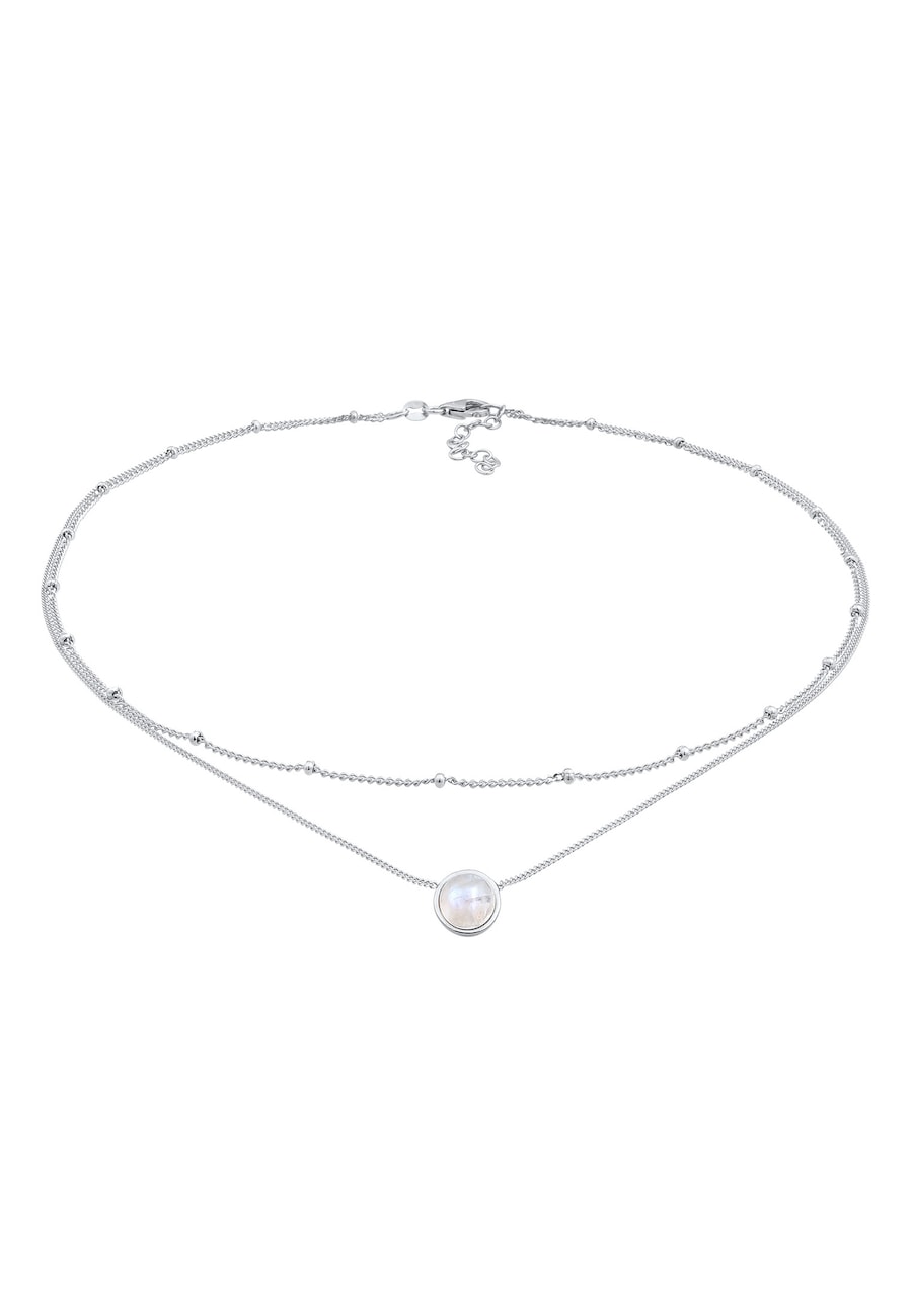 Elli Damski naszyjnik Choker Basic warstwowy z kamieniem księżycowym w srebrze próby 925 Sterling Silver Naszyjniki 1 ct