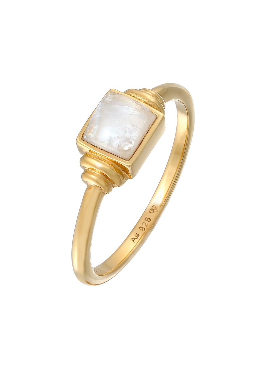 Elli PREMIUM Damski kwadratowy Vintage z kamieniem księżycowym w srebrze próby 925 Sterling Silver pozłacany Pierścionki 1 ct