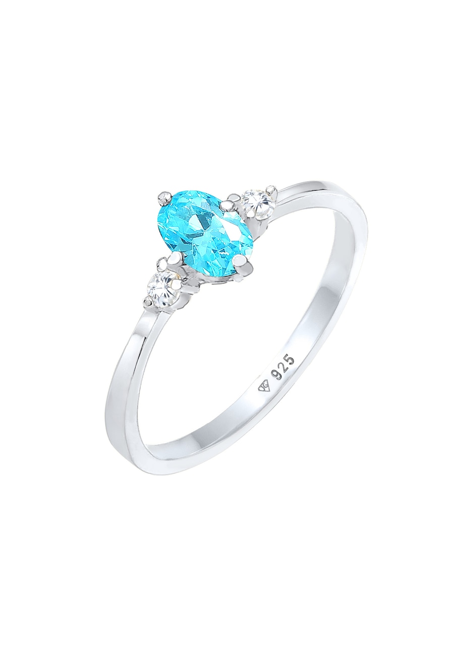 Elli Damski Soliter Blue Oval zaręczynowy z kryształami cyrkonii w srebrze 925 Sterling Silver Pierścionki 1 ct