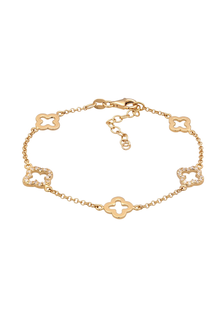 Elli Bransoletka z Kamieniami Kobiety Łańcuch Ogniwo Koniczyna Cyrkonia Szlif Diamentowy Biały 925 Sterling Silver 16 cm Bransoletki 1 ct Damski