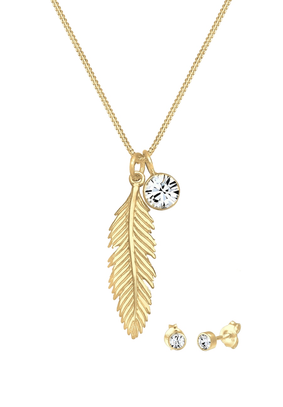 Elli Zestaw Biżuterii Damski Wisiorek Pióro Łańcuszek Pancerny Kryształy Szkła Cięcie Xirius Białe 925 Sterling Silver 45 cm Zestawy 1 ct