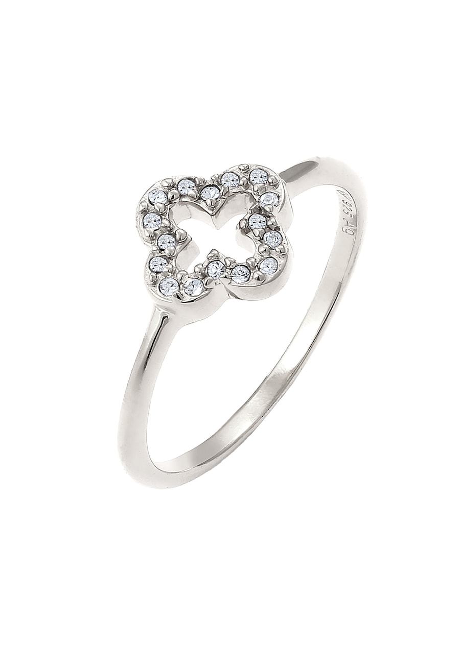 Elli Pierścionek z Kamieniami Damski Cloverleaf Szklane Kryształy Xilion Szlif Biały 925 Sterling Silver Pierścionki 1 ct