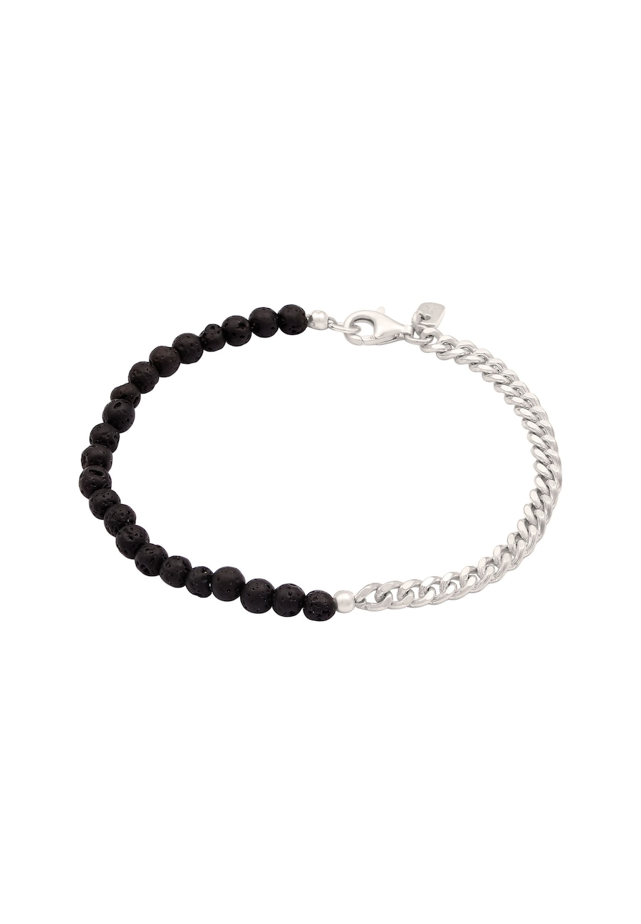 KUZZOI Bransoletka Mężczyźni Łańcuch Pancerny Perły Lava Czarny 925 Sterling Silver 21 cm Bransoletki 1 ct Męskie