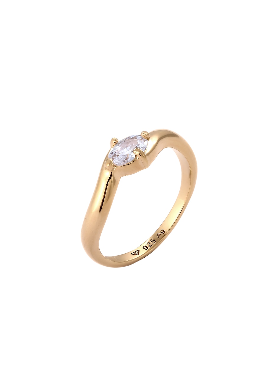 Elli Pierścionek z Kamieniami Damski Owalny Cyrkonia Szlifowany Diamentowo Biały 925 Sterling Silver Pierścionki 1 ct
