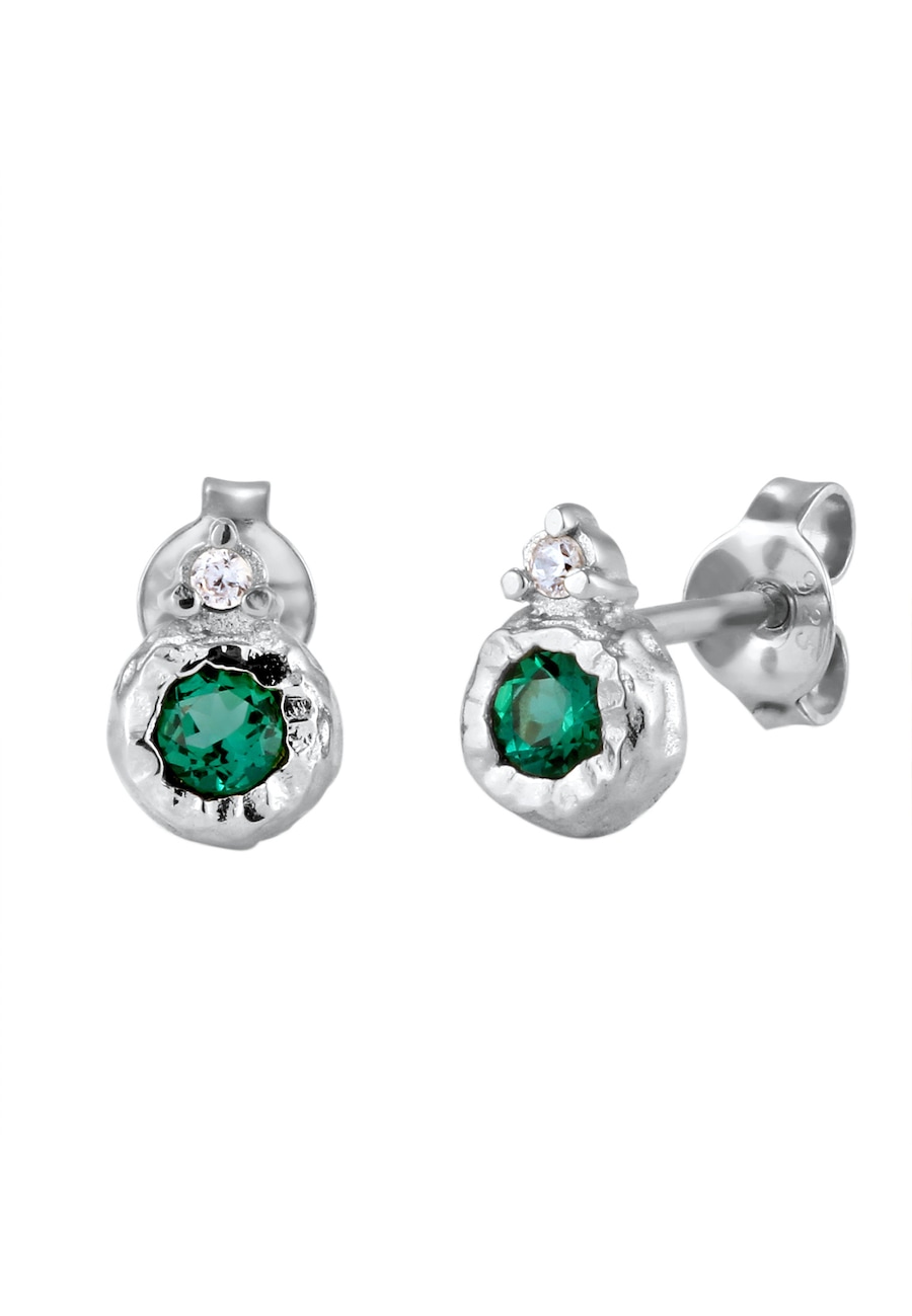 Elli PREMIUM Kolczyki Sztyfty Damskie Koło Syntetyczny Szmaragd Xirius Szlif Zielona Cyrkonia Biały 925 Sterling Silver 1 ct