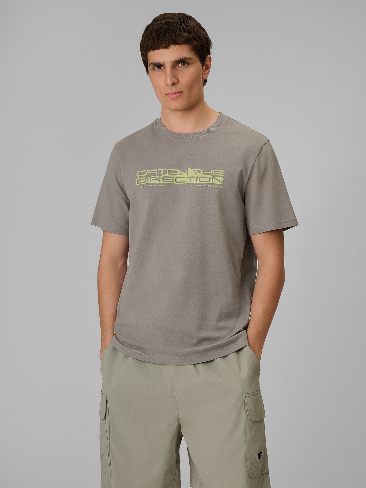 4F T-shirt regular z nadrukiem męski - szary XXL