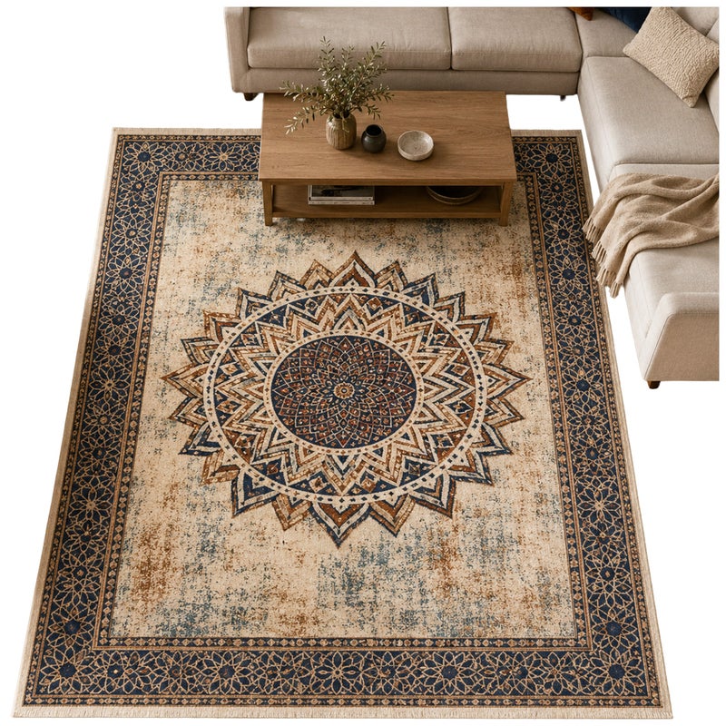 Dywan Mandala do salonu 160x220 orientalny NOVO antypoślizgowy miękki soft