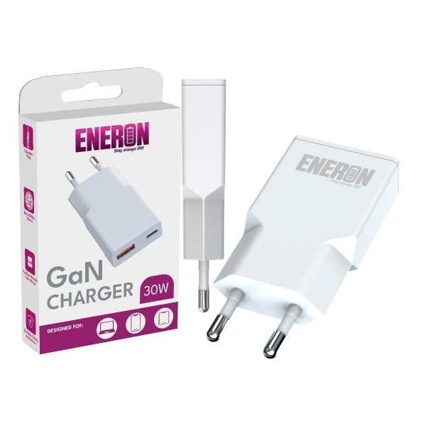 Ładowarka GaN 30W 1xUSB-C 1xUSB-A Biała
