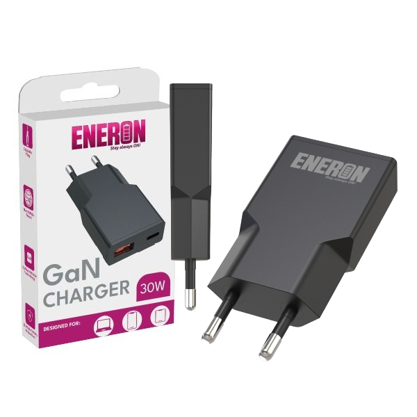 Ładowarka GaN 30W 1xUSB-C 1xUSB-A Czarna