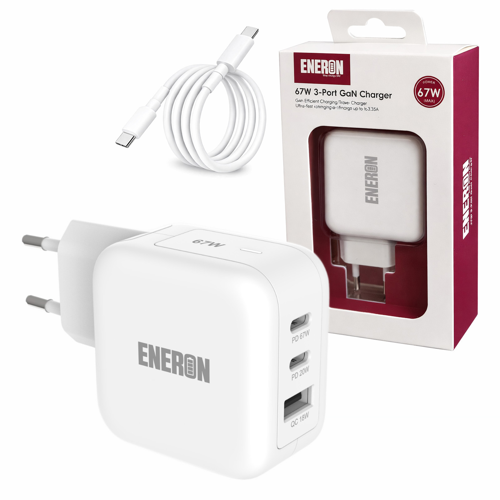 Ładowarka GaN 67W SuperFast 2xUSB-C 1xUSB-A Biała