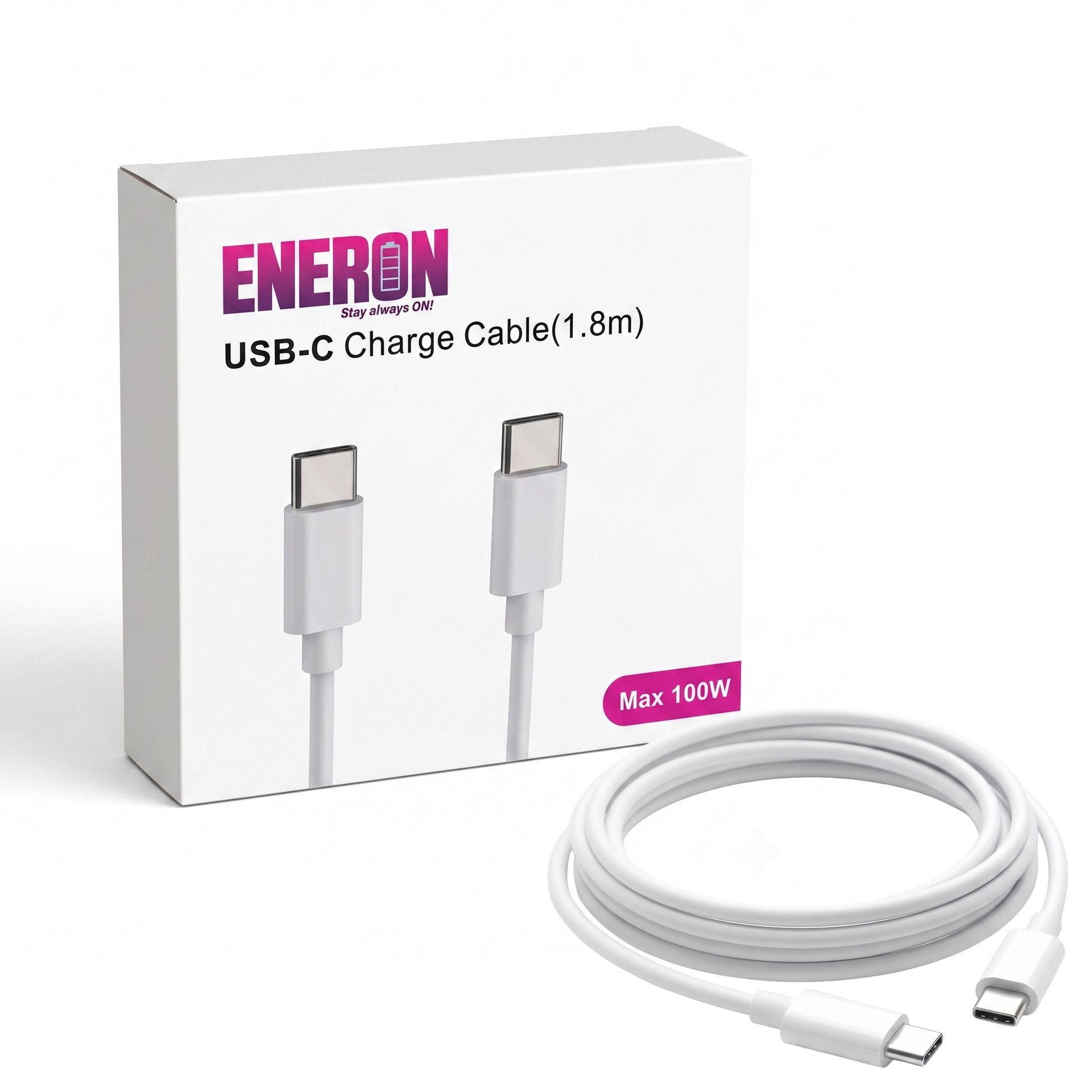 Kabel USB-C / USB-C - 1.8m - 100W - biały