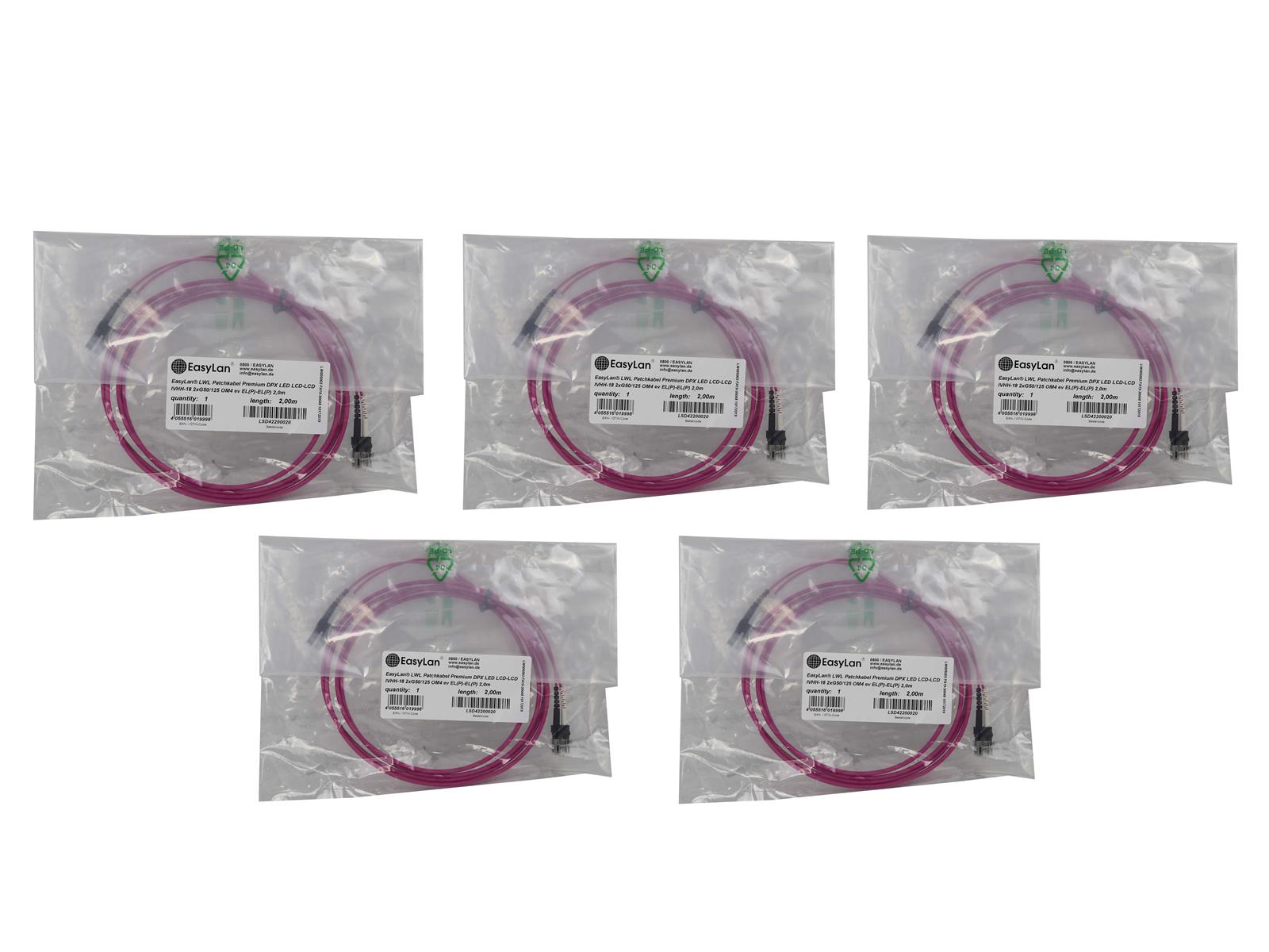 5x Kabel EasyLan LSD42200020 LED LCD-LCD IVHH-18 2xG50/125 OM4 ev 2m Nowy
